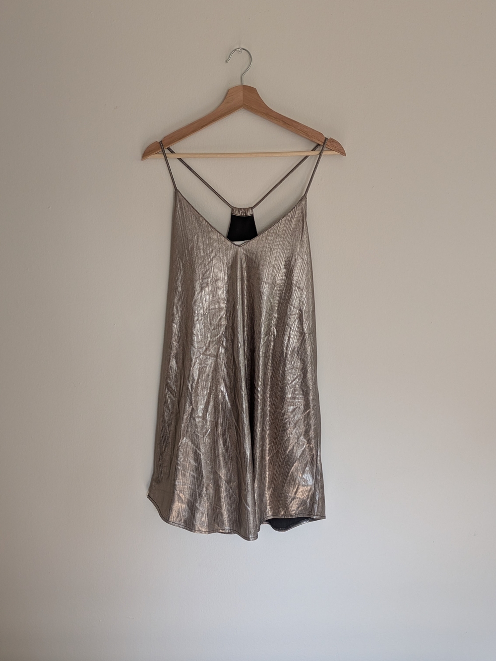 bishop + young Metallic Silver Plunging V-Neck Mini Dress